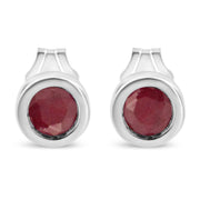 Bids.com .925 Sterling Silver Bezel Set 3.5mm Created Red Ruby Gemstone Solitaire Stud Earrings Earrings White Smoke White.Sterling Silver / Red Garnet