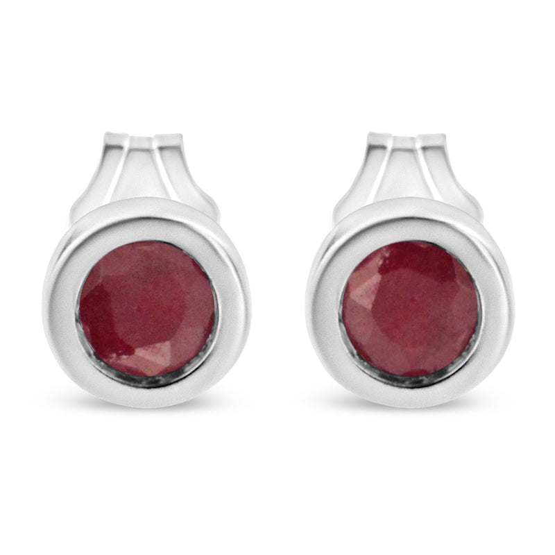 Bids.com .925 Sterling Silver Bezel Set 3.5mm Created Red Ruby Gemstone Solitaire Stud Earrings Earrings White Smoke White.Sterling Silver / Red Garnet