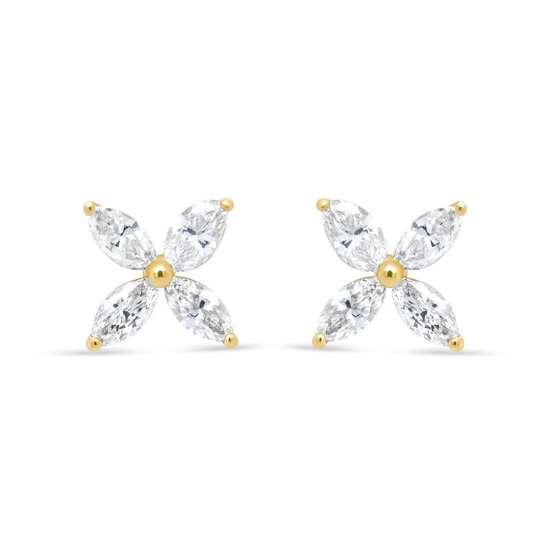 Bids.com 14K White Gold 1/2 Cttw Marquise Diamond 8 Stone Floral Leaf Stud Earrings (H-I Color, SI1-SI2 Clarity) Earrings White Smoke Yellow.Gold / 0.75