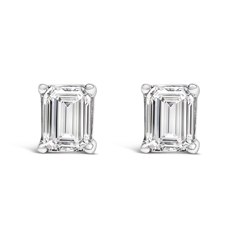 Bids.com 14K White Gold 1.0 Cttw Emerald Cut Lab-Grown Diamond Solitaire Stud Earrings (F-G Color, VS1-VS2 Clarity) Earrings White Smoke White.Gold / 1