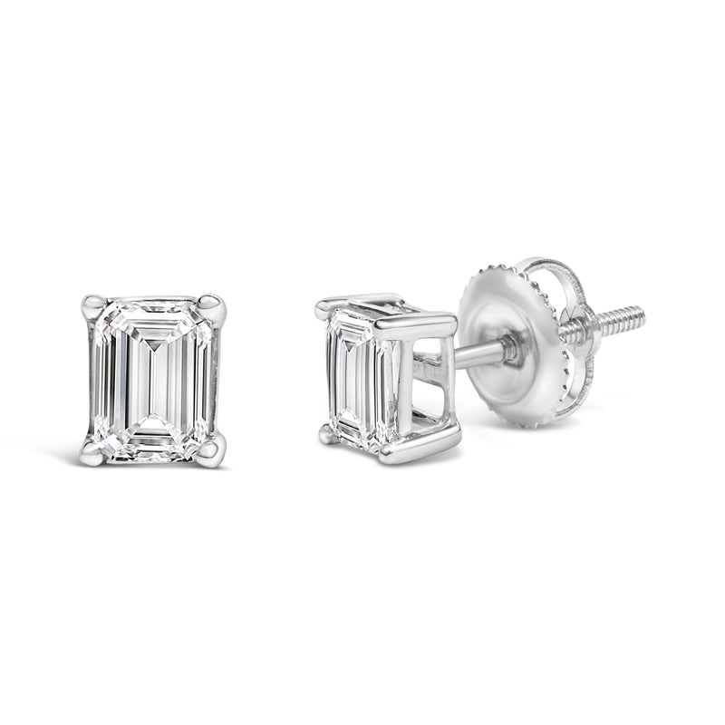 Bids.com 14K White Gold 1.0 Cttw Emerald Cut Lab-Grown Diamond Solitaire Stud Earrings (F-G Color, VS1-VS2 Clarity) Earrings White Smoke White.Gold / 1