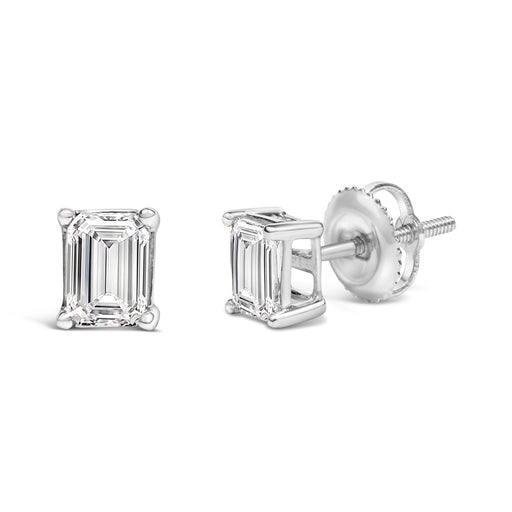 Bids.com 14K White Gold 1.0 Cttw Emerald Cut Lab-Grown Diamond Solitaire Stud Earrings (F-G Color, VS1-VS2 Clarity) Earrings White Smoke White.Gold / 1