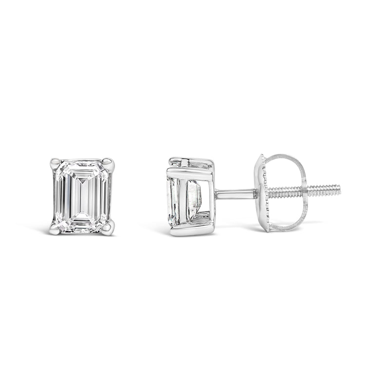 Bids.com 14K White Gold 1.0 Cttw Emerald Cut Lab-Grown Diamond Solitaire Stud Earrings (F-G Color, VS1-VS2 Clarity) Earrings White Smoke White.Gold / 1