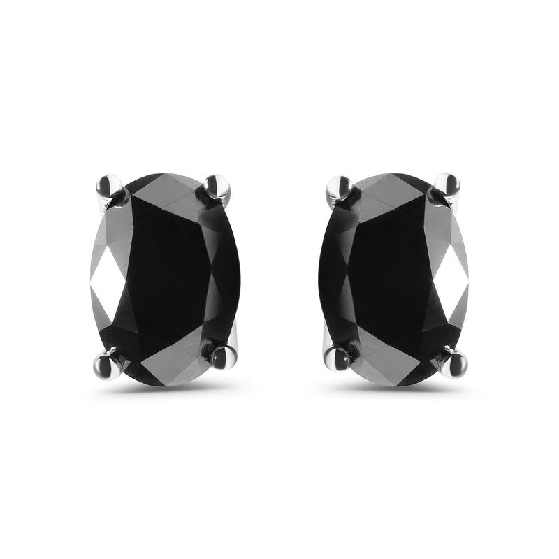 Bids.com 14K White Gold 3.00 Cttw Oval Cut Black Diamond Solitaire Stud Earrings (Black Color, I2-I3 Clarity) Earrings White Smoke White.Gold / 3