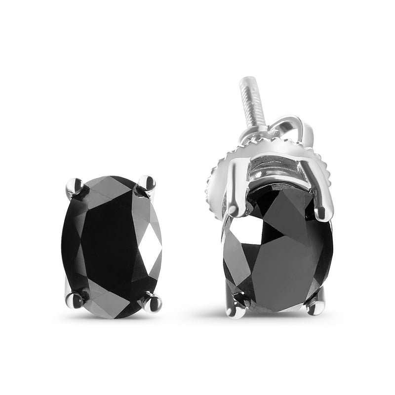 Bids.com 14K White Gold 3.00 Cttw Oval Cut Black Diamond Solitaire Stud Earrings (Black Color, I2-I3 Clarity) Earrings White Smoke White.Gold / 3