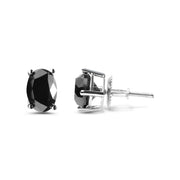 Bids.com 14K White Gold 3.00 Cttw Oval Cut Black Diamond Solitaire Stud Earrings (Black Color, I2-I3 Clarity) Earrings White Smoke White.Gold / 3
