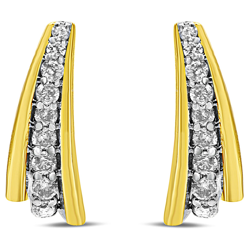 Bids.com 10K Yellow Gold Plated .925 Sterling Silver 0.50 Cttw Round Diamond Graduated Huggie Earrings (I-J Color, I2-I3 Clarity) Earrings White Smoke Yellow.Sterling Silver / 0.5