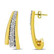 Bids.com 10K Yellow Gold Plated .925 Sterling Silver 0.50 Cttw Round Diamond Graduated Huggie Earrings (I-J Color, I2-I3 Clarity) Earrings White Smoke Yellow.Sterling Silver / 0.5