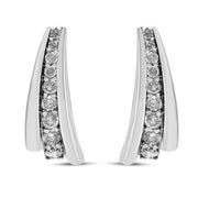 Bids.com .925 Sterling Silver 1 Cttw Round Diamond Graduated Huggie Earrings (I2-I3 Clarity, I-J Color) Earrings White Smoke White.Sterling Silver / 1