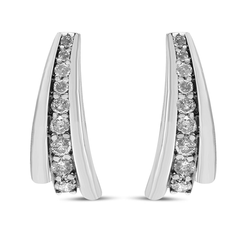 Bids.com .925 Sterling Silver 1 Cttw Round Diamond Graduated Huggie Earrings (I2-I3 Clarity, I-J Color) Earrings White Smoke White.Sterling Silver / 1