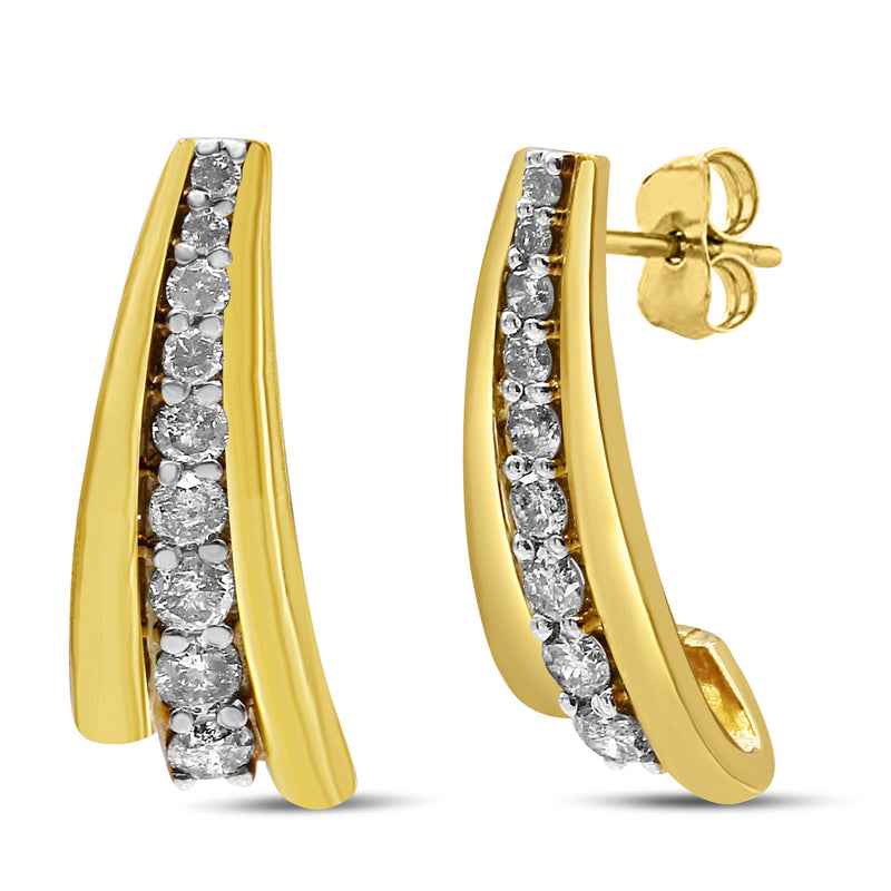 Bids.com 10K Yellow Gold Plated .925 Sterling Silver 1.00 Cttw Round Diamond Graduated Huggie Stud Earrings (I-J Color, I2-I3 Clarity) Earrings White Smoke Yellow.Sterling Silver / 1