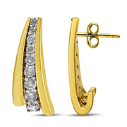 Bids.com 10K Yellow Gold Plated .925 Sterling Silver 1.00 Cttw Round Diamond Graduated Huggie Stud Earrings (I-J Color, I2-I3 Clarity) Earrings White Smoke Yellow.Sterling Silver / 1