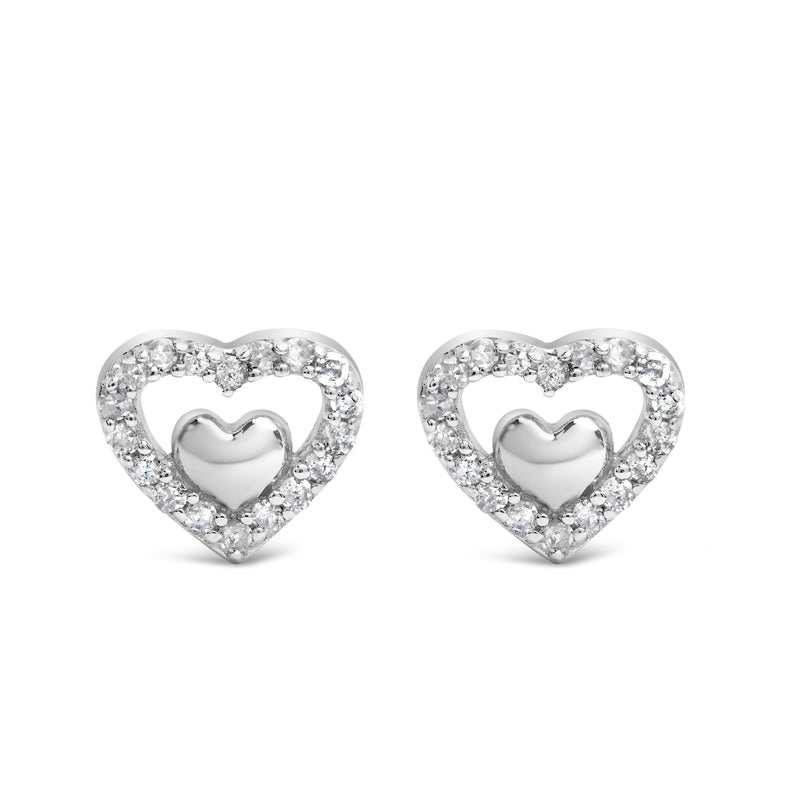 Bids.com 925 Sterling Silver 1/6 Cttw Diamond Open Double Heart Stud Earrings (I-J Color, I3 Clarity) Earrings White Smoke White.Sterling Silver / 0.15 / Diamond