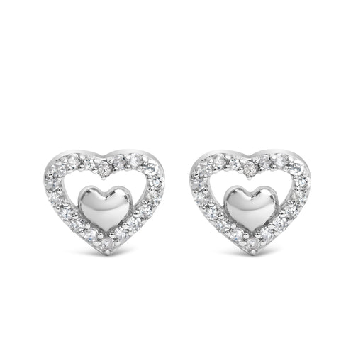Bids.com 925 Sterling Silver 1/6 Cttw Diamond Open Double Heart Stud Earrings (I-J Color, I3 Clarity) Earrings White Smoke White.Sterling Silver / 0.15 / Diamond