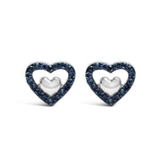 Bids.com 925 Sterling Silver 1/6 Cttw Diamond Open Double Heart Stud Earrings (I-J Color, I3 Clarity) Earrings White Smoke White.Sterling Silver / 0.15 / Blue Diamond
