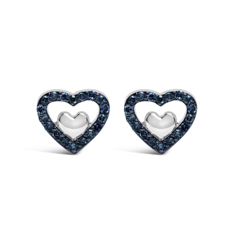 Bids.com 925 Sterling Silver 1/6 Cttw Diamond Open Double Heart Stud Earrings (I-J Color, I3 Clarity) Earrings White Smoke White.Sterling Silver / 0.15 / Blue Diamond