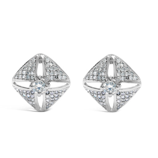 Bids.com .925 Sterling Silver 1.0 Cttw Diamond Studded Rhombus Stud Earring (H-I Color, I2-I3 Clarity) Earrings White Smoke White.Sterling Silver / 1.05