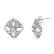 Bids.com .925 Sterling Silver 1.0 Cttw Diamond Studded Rhombus Stud Earring (H-I Color, I2-I3 Clarity) Earrings White Smoke White.Sterling Silver / 1.05