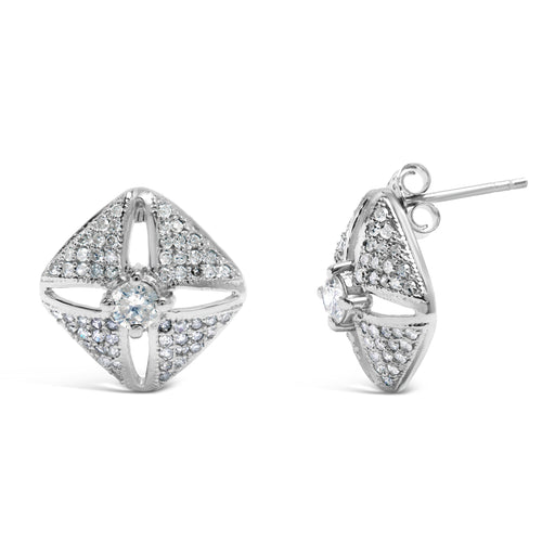 Bids.com .925 Sterling Silver 1.0 Cttw Diamond Studded Rhombus Stud Earring (H-I Color, I2-I3 Clarity) Earrings White Smoke White.Sterling Silver / 1.05