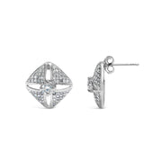 Bids.com .925 Sterling Silver 1.0 Cttw Diamond Studded Rhombus Stud Earring (H-I Color, I2-I3 Clarity) Earrings White Smoke White.Sterling Silver / 1.05
