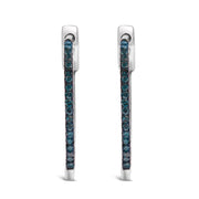 Bids.com .925 Sterling Silver 1/3 Cttw Inside Out Blue Treated Diamond 1MM Wide Hoop Earrings (Blue Color, I2-I3 Clarity) Earrings White Smoke White.Sterling Silver / 0.32