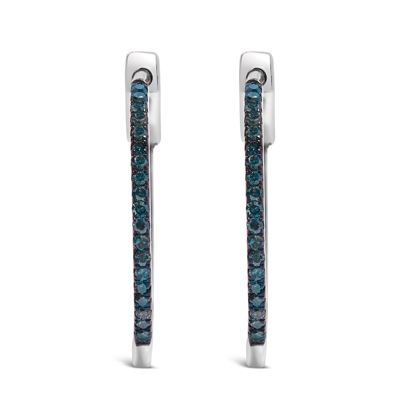 Bids.com .925 Sterling Silver 1/3 Cttw Inside Out Blue Treated Diamond 1MM Wide Hoop Earrings (Blue Color, I2-I3 Clarity) Earrings White Smoke White.Sterling Silver / 0.32