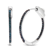 Bids.com .925 Sterling Silver 1/3 Cttw Inside Out Blue Treated Diamond 1MM Wide Hoop Earrings (Blue Color, I2-I3 Clarity) Earrings White Smoke White.Sterling Silver / 0.32