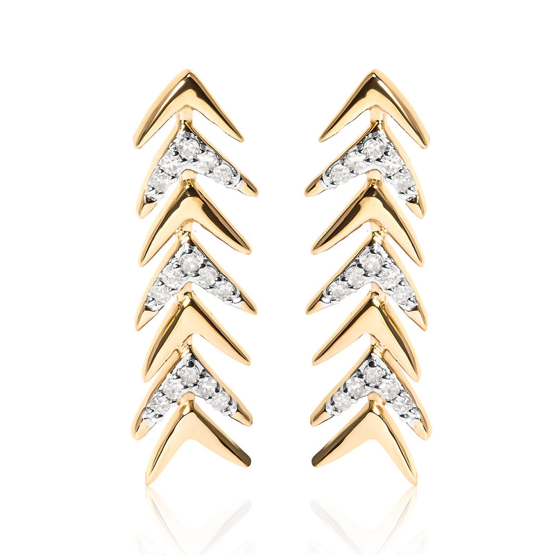 Bids.com 18K Yellow Gold Plated .925 Sterling Silver 1/5 Cttw Diamond Chevron Arrow Stud Earring (I-J Color, I2-I3 Clarity) Earrings White Smoke Yellow.Sterling Silver / 0.2