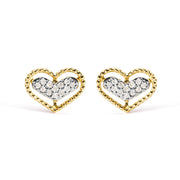 Bids.com 10K Yellow Gold 1/10 Cttw Diamond Heart and Beaded Halo Stud Earrings (I-J Color, I1-I2 Clarity) Earrings White Smoke Yellow.Gold / 0.1