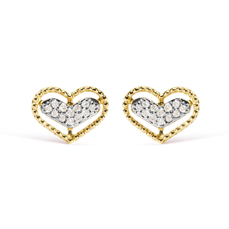 Bids.com 10K Yellow Gold 1/10 Cttw Diamond Heart and Beaded Halo Stud Earrings (I-J Color, I1-I2 Clarity) Earrings White Smoke Yellow.Gold / 0.1