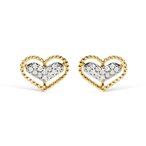 Bids.com 10K Yellow Gold 1/10 Cttw Diamond Heart and Beaded Halo Stud Earrings (I-J Color, I1-I2 Clarity) Earrings White Smoke Yellow.Gold / 0.1