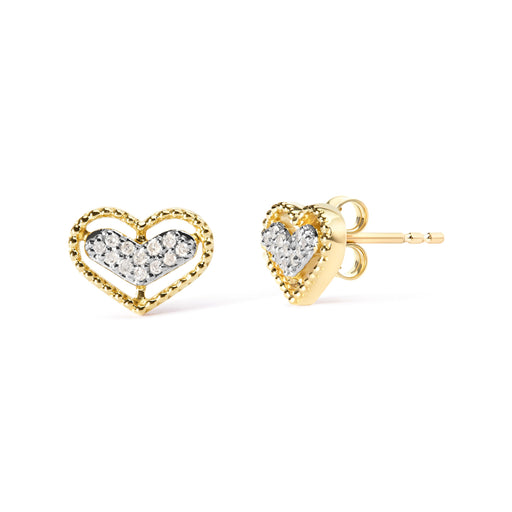 Bids.com 10K Yellow Gold 1/10 Cttw Diamond Heart and Beaded Halo Stud Earrings (I-J Color, I1-I2 Clarity) Earrings White Smoke Yellow.Gold / 0.1