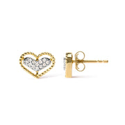Bids.com 10K Yellow Gold 1/10 Cttw Diamond Heart and Beaded Halo Stud Earrings (I-J Color, I1-I2 Clarity) Earrings White Smoke Yellow.Gold / 0.1