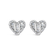 Bids.com 14K Yellow Gold Plated .925 Sterling Silver 1/2 Cttw Round and Baguette Diamond Composite Heart Shaped Stud Earring (I-J Color, SI2-I1 Clarity) Earrings White Smoke White.Sterling Silver / 0.526