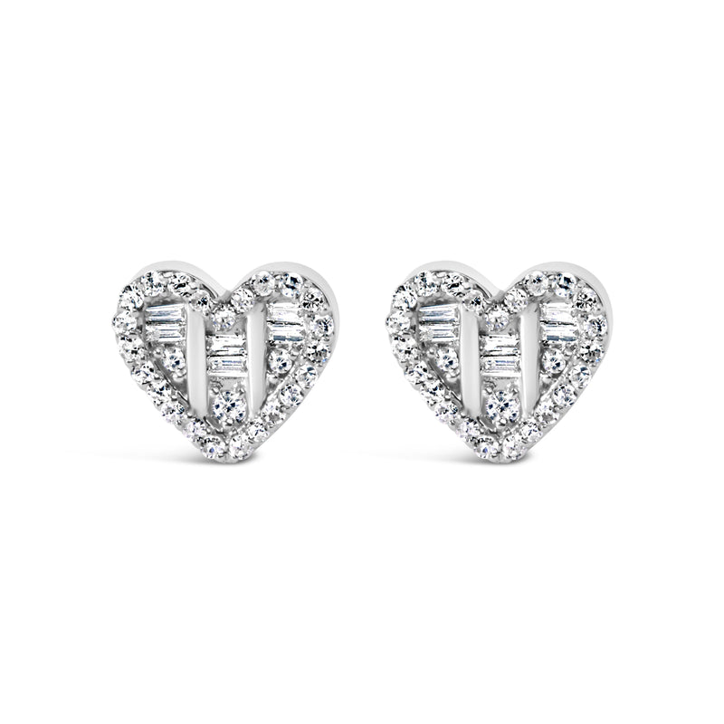 Bids.com 14K Yellow Gold Plated .925 Sterling Silver 1/2 Cttw Round and Baguette Diamond Composite Heart Shaped Stud Earring (I-J Color, SI2-I1 Clarity) Earrings White Smoke White.Sterling Silver / 0.526
