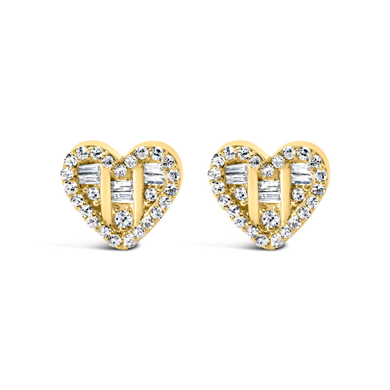 Bids.com 14K Yellow Gold Plated .925 Sterling Silver 1/2 Cttw Round and Baguette Diamond Composite Heart Shaped Stud Earring (I-J Color, SI2-I1 Clarity) Earrings White Smoke Yellow.Sterling Silver / 0.526