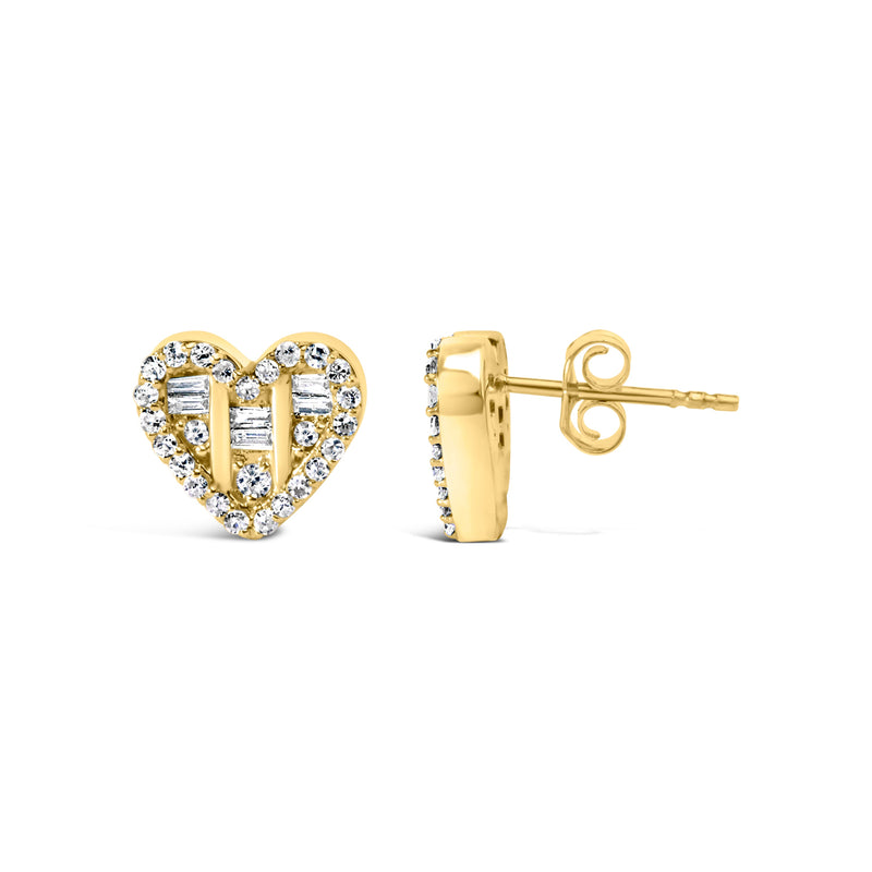 Bids.com 14K Yellow Gold Plated .925 Sterling Silver 1/2 Cttw Round and Baguette Diamond Composite Heart Shaped Stud Earring (I-J Color, SI2-I1 Clarity) Earrings White Smoke Yellow.Sterling Silver / 0.526,White.Sterling Silver / 0.526