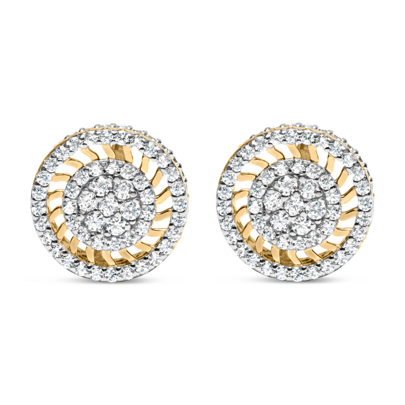 Bids.com 10K Yellow Gold 1.00 Cttw Diamond Halo Radiant Sunburst Stud Earrings (I-J Color, I2-I3 Clarity) Earrings White Smoke Yellow.Gold / 0.97