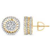 Bids.com 10K Yellow Gold 1.00 Cttw Diamond Halo Radiant Sunburst Stud Earrings (I-J Color, I2-I3 Clarity) Earrings White Smoke Yellow.Gold / 0.97