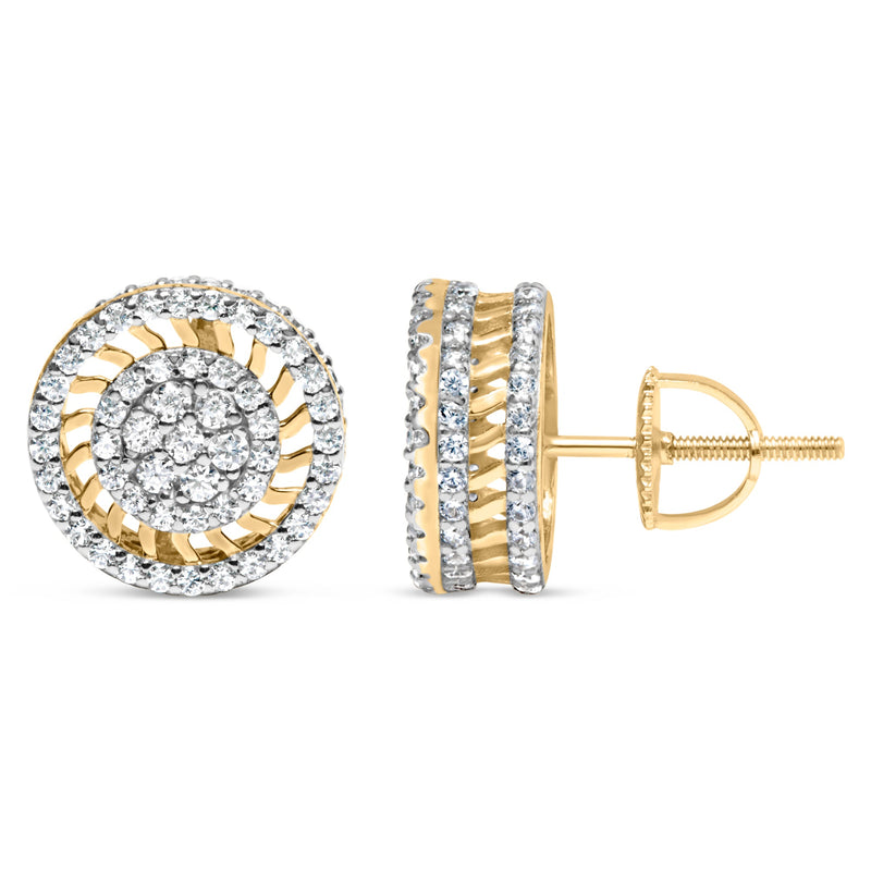 Bids.com 10K Yellow Gold 1.00 Cttw Diamond Halo Radiant Sunburst Stud Earrings (I-J Color, I2-I3 Clarity) Earrings White Smoke Yellow.Gold / 0.97