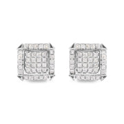 Bids.com 10K White Gold 1 1/10 Cttw Princess Diamond Composite and Halo Stud Earrings (I-J Color, I1-I2 Clarity) Earrings Gray White.Gold / 1.09