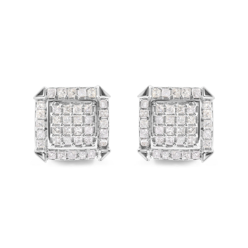 Bids.com 10K White Gold 1 1/10 Cttw Princess Diamond Composite and Halo Stud Earrings (I-J Color, I1-I2 Clarity) Earrings Gray White.Gold / 1.09