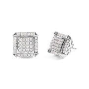 Bids.com 10K White Gold 1 1/10 Cttw Princess Diamond Composite and Halo Stud Earrings (I-J Color, I1-I2 Clarity) Earrings White Smoke White.Gold / 1.09