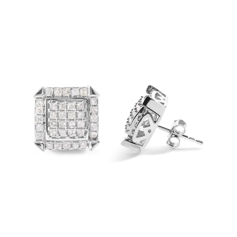 Bids.com 10K White Gold 1 1/10 Cttw Princess Diamond Composite and Halo Stud Earrings (I-J Color, I1-I2 Clarity) Earrings White Smoke White.Gold / 1.09