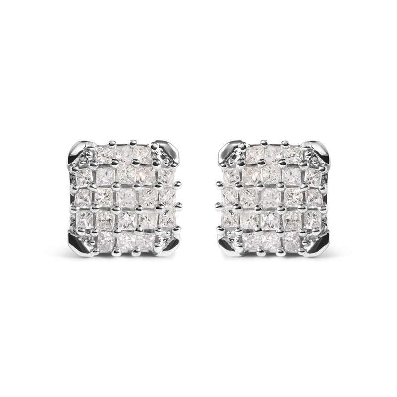 Bids.com 10K White Gold 3/4 Cttw Princess Diamond Composite Open Frame Stud Earrings (I-J Color, I1-I2 Clarity) Earrings White Smoke White.Gold / 0.75