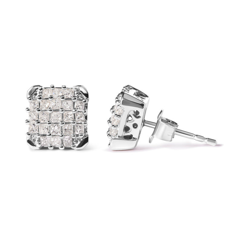 Bids.com 10K White Gold 3/4 Cttw Princess Diamond Composite Open Frame Stud Earrings (I-J Color, I1-I2 Clarity) Earrings White Smoke White.Gold / 0.75