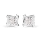 Bids.com 10K White Gold 1/2 Cttw Composite  Princess Diamond Square and Swirl Stud Earrings (I-J Color, I1-I2 Clarity) Earrings Light Gray White.Gold / 0.5