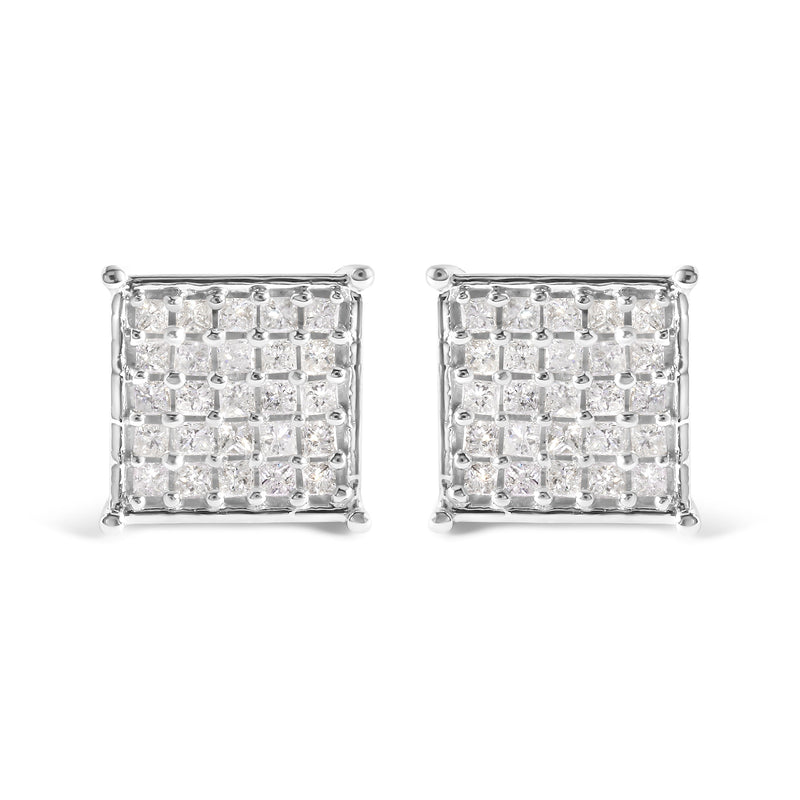 Bids.com 10K White Gold 3/4 Cttw Princess Diamond Composite Stud Earrings (I-J Color, I1-I2 Clarity) Earrings Gray White.Gold / 0.75