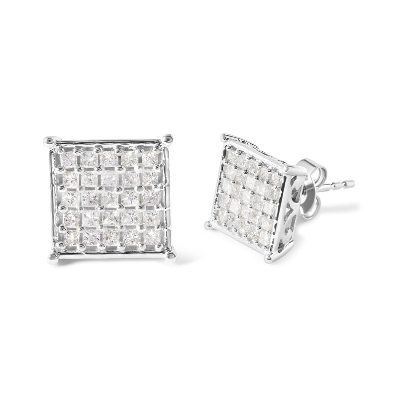 Bids.com 10K White Gold 3/4 Cttw Princess Diamond Composite Stud Earrings (I-J Color, I1-I2 Clarity) Earrings White Smoke White.Gold / 0.75