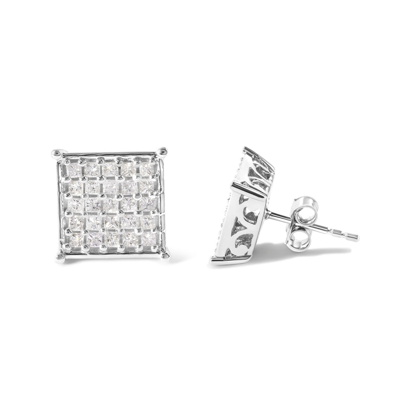 Bids.com 10K White Gold 3/4 Cttw Princess Diamond Composite Stud Earrings (I-J Color, I1-I2 Clarity) Earrings White Smoke White.Gold / 0.75